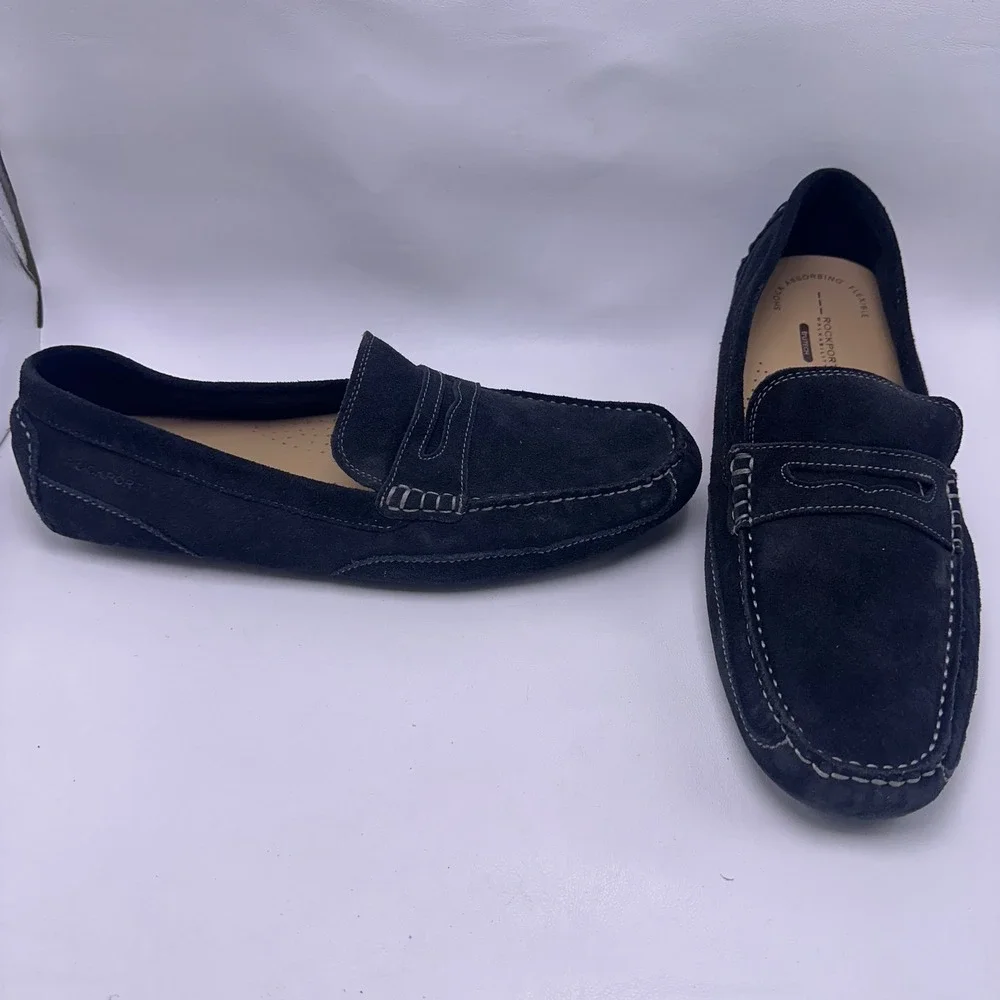 Rockport Mens CH6816 Navy Blue Suede trutech Driving Loafers Wide Size 13W